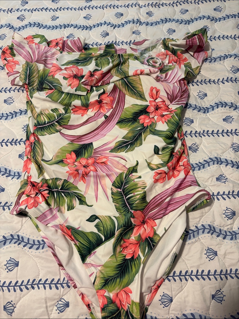 Tropical Floral One-Piece Swimsuit - Pink & Green